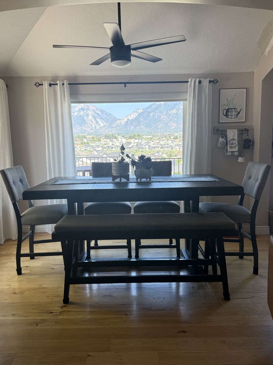 Counter-Height Dining Set with Table, 7 Chairs and Padded Bench