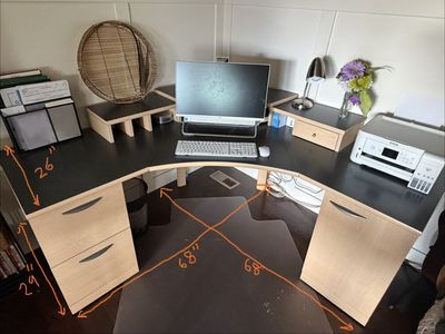Large Corner Computer Desk - 68" L-Shape with File Drawers & Monitor Stands