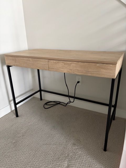 Light Wood Writing Desk w/ 2 Drawers – Black Metal Legs | Great Condition - $70