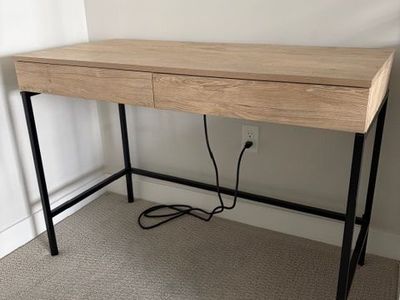 Light Wood Writing Desk w/ 2 Drawers – Black Metal Legs | Great Condition - $70
