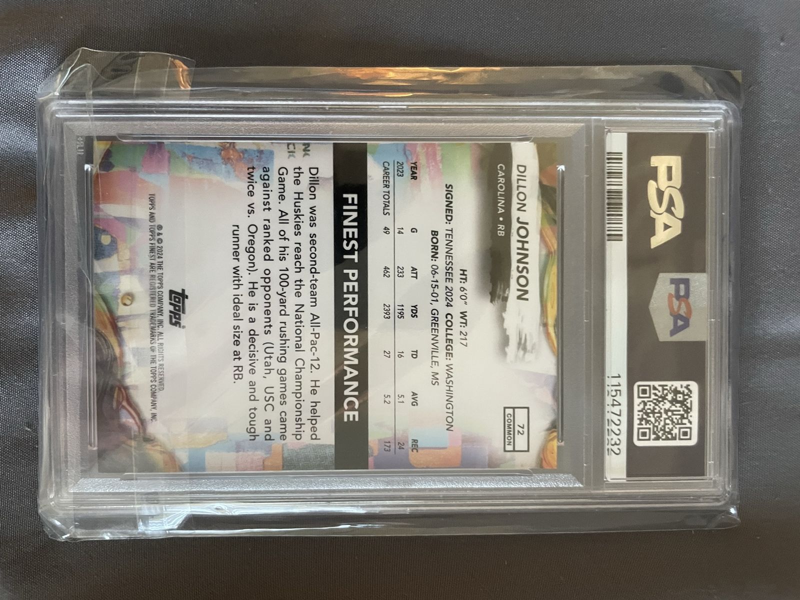 2024 Dillon Johnson GEM MT Gold Geometric Card PSA 10