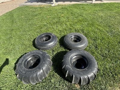 Sand Tires Unlimited Sand Blaster 26-12 Paddle Tires & Smooth Front Tires Set on Wheels