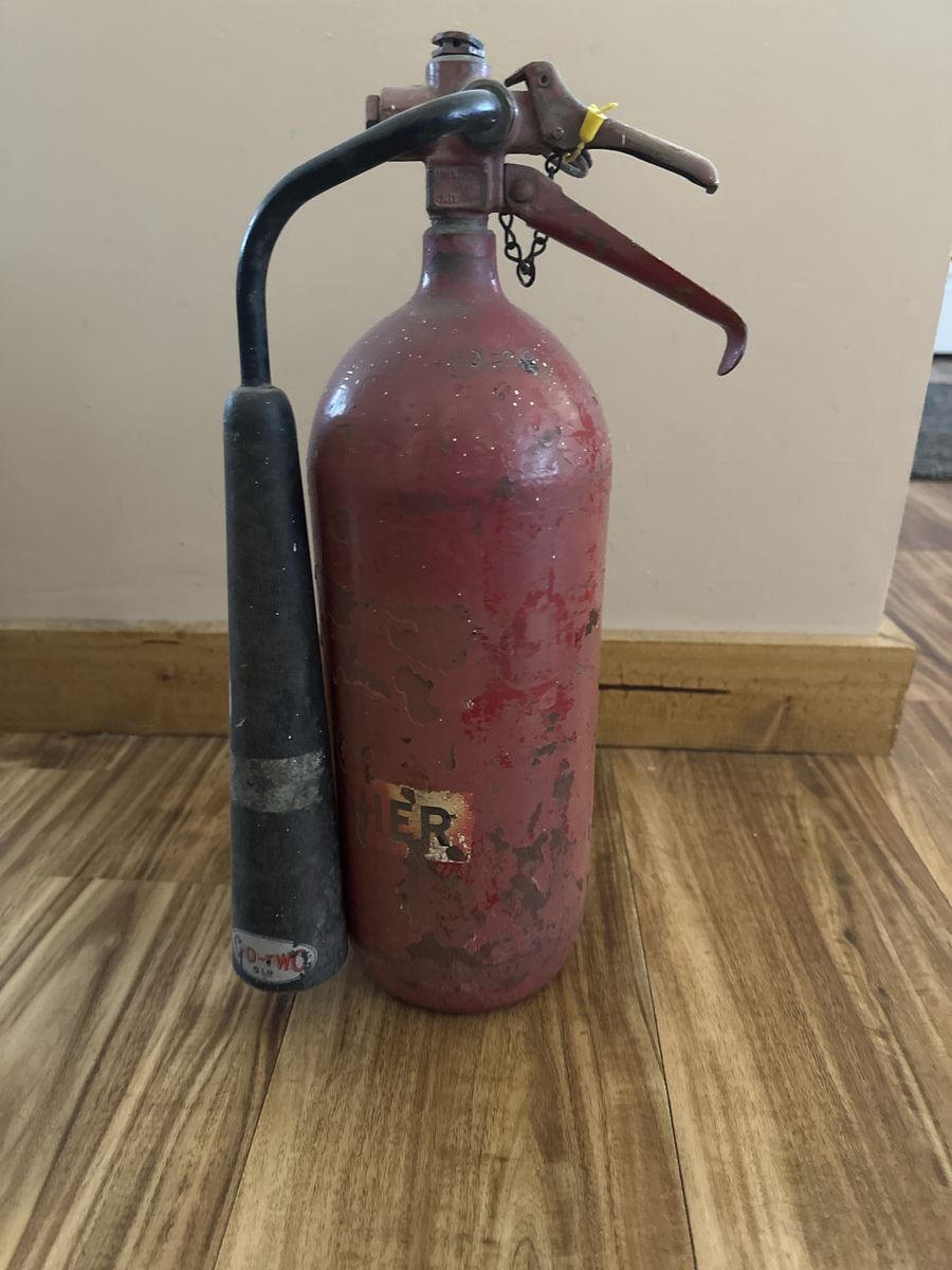 Vintage C-O-Two Red Fire Extinguisher with Discharge Horn