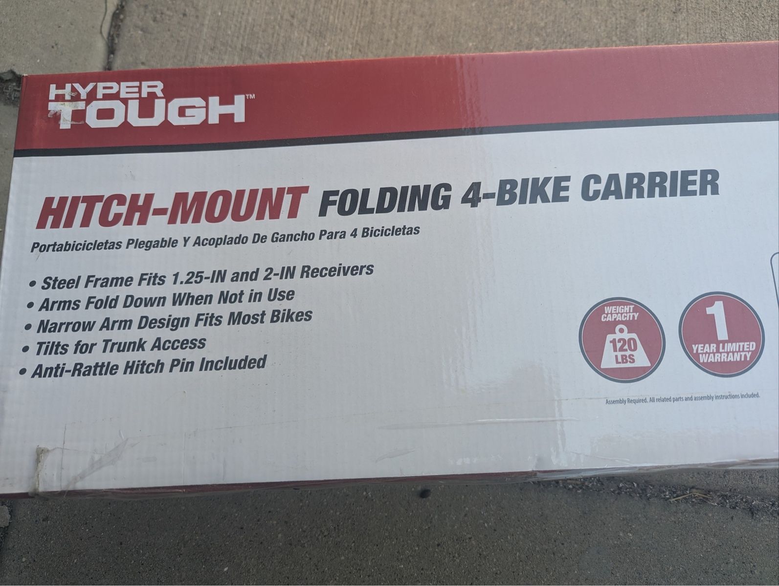 Hyper Tough Hitch-Mount Folding 4-Bike Carrier - 120 lbs Capacity, Fits 1.25" & 2" Receivers