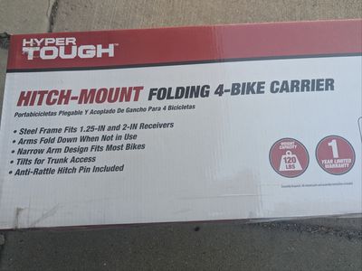 Hyper Tough Hitch-Mount Folding 4-Bike Carrier - 120 lbs Capacity, Fits 1.25" & 2" Receivers