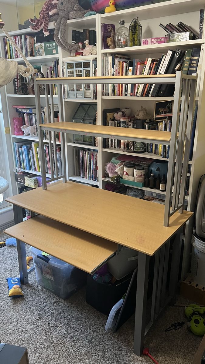 Metal/wood Computer Desk witlh Pull-out Keyboard Tray