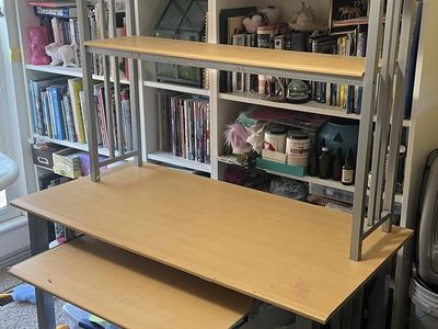 Metal/wood Computer Desk witlh Pull-out Keyboard Tray