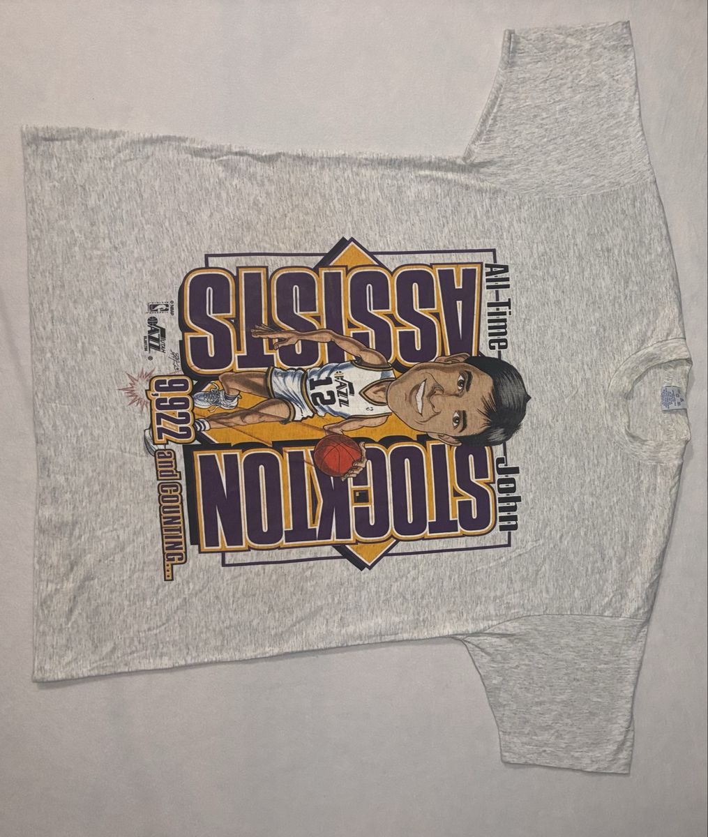 Vintage Salem Sportswear John Stockton Utah Jazz All-Time Assists Caricature T-Shirt XL