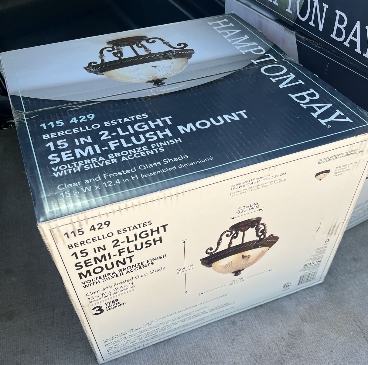 Hampton Bay 15-in 2-Light Bronze Ceiling Light - New In Box