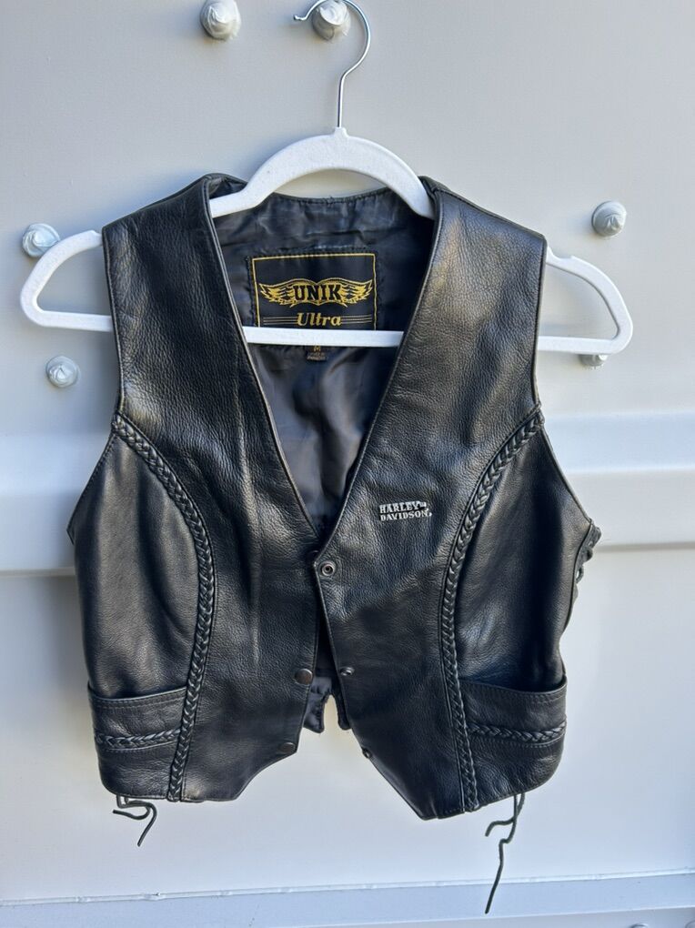Black Leather Motorcycle Vest Unik Ultra Womens M