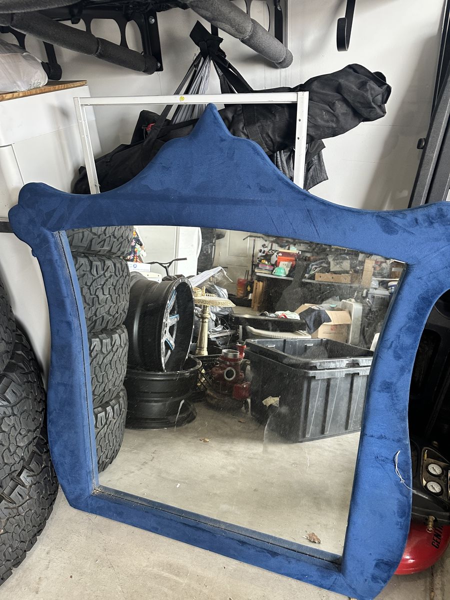 Blue velvet Upholstered Decorative Mirror (needs c