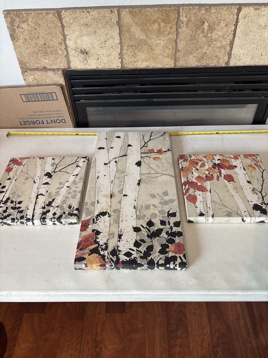 Set of 3 (lightly stained) Aspen Tree Forest Canvas Wall Art Decor