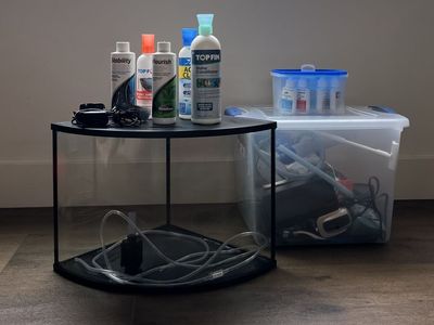 6 Gallon Corner Fish Tank + 2 Filters + Full Aquar