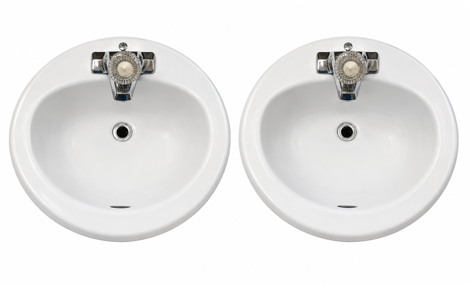 Set of 2 White Ceramic Bathroom Sinks with Chrome Faucets