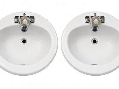 Set of 2 White Ceramic Bathroom Sinks with Chrome Faucets