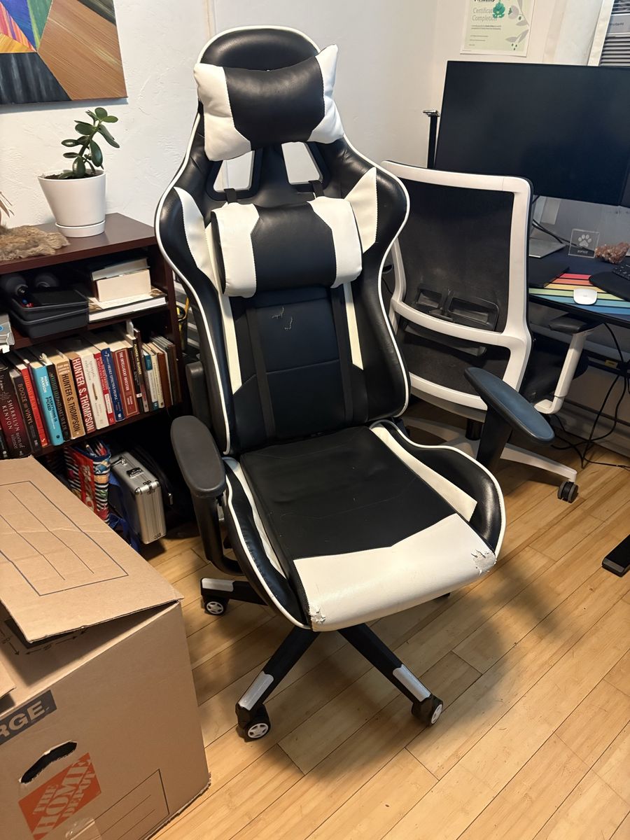 Black & White Ergonomic Swivel Gaming Office Chair with Headrest and Lumbar Support