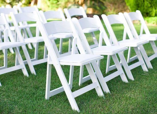 Folding Wedding Event Chairs with Padded Seat - White, Durable Resin