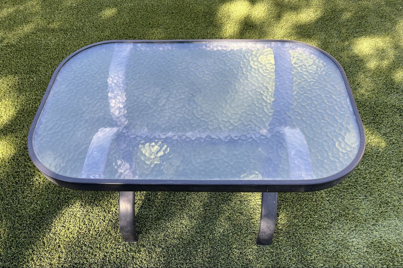 Patio Coffee Table with Tempered Glass Top and Black Metal Frame