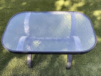 Patio Coffee Table with Tempered Glass Top and Black Metal Frame