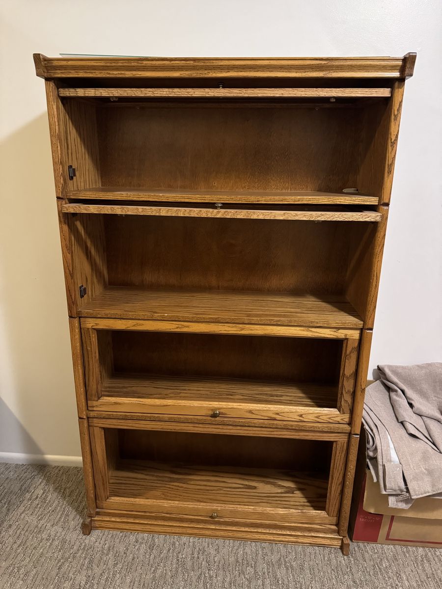 Vintage Style Oak Wood 4-Tier Barrister Bookcase with Glass Doors