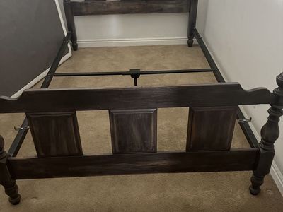 FREE— Used Double Size Wooden Spindle head Board and Foot Board ONLY Bed - Dark Wood Finish—- no metal rails