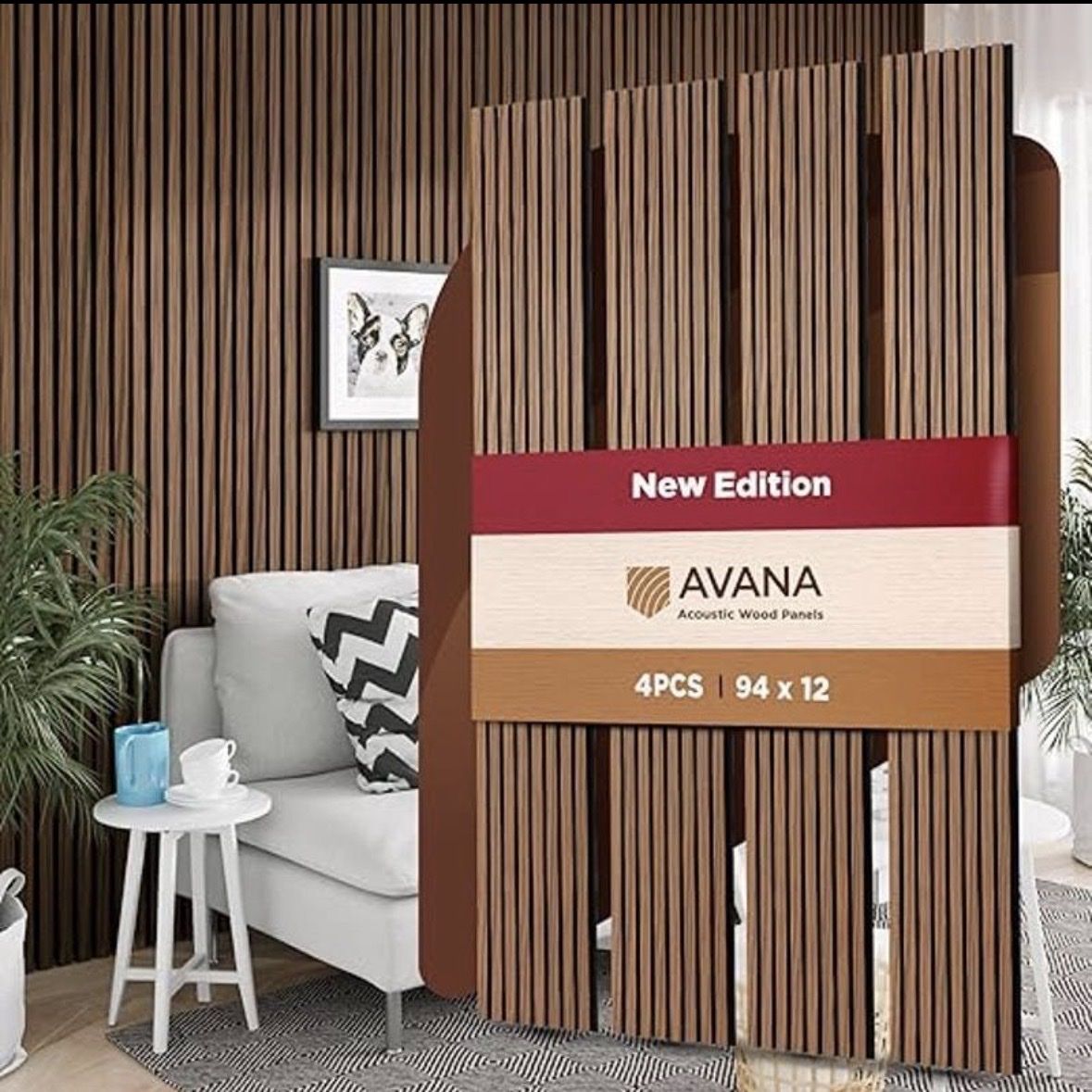 Avana Acoustic Wood Wall Panels, 93.2x11.25 Inch Panels, Fits 94x12 Layout–4 PCs, Durable Wood Pane