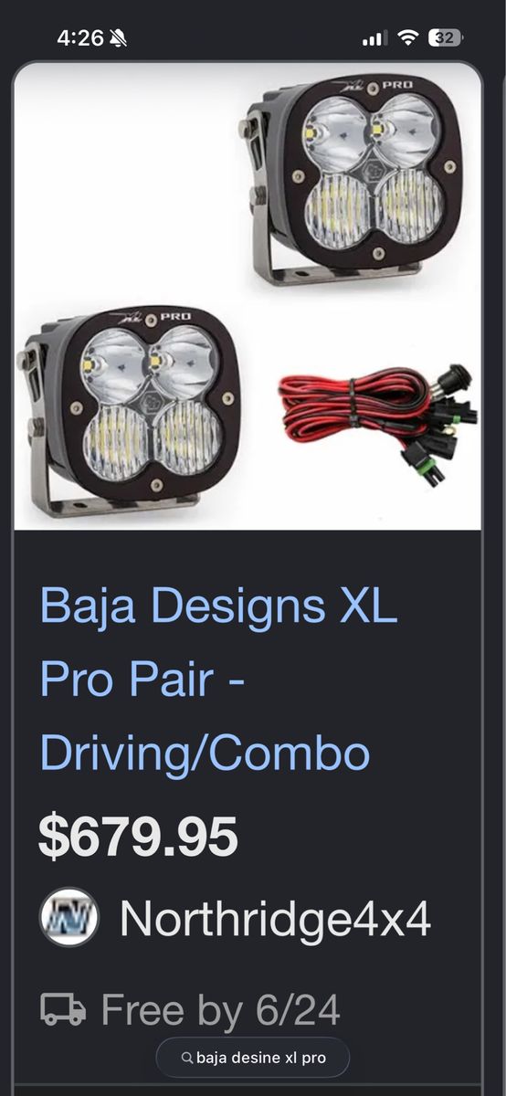 Baja Designs XL Pro Driving/Combo LED Light Pods - Pair, Wiring Harness Included