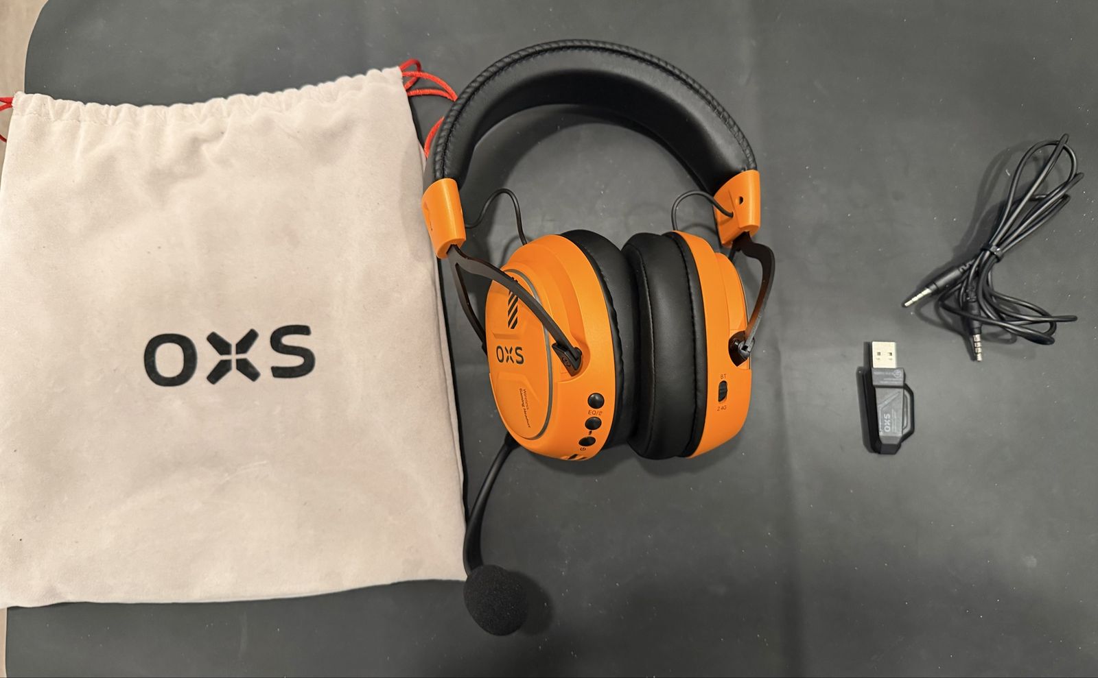 OXS Wireless Gaming Headset - Orange & Black with USB Receiver, Cable & Pouch