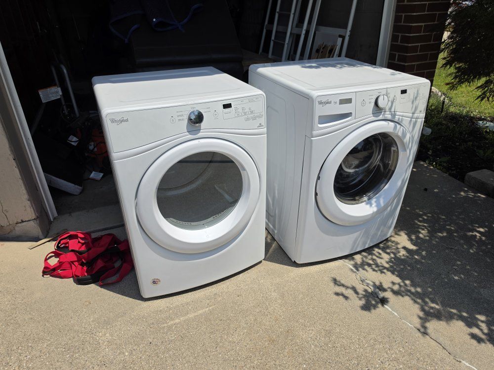 Stackable Whirlpool Front-Load Washer and Electric Dryer Set - White, Good Condition