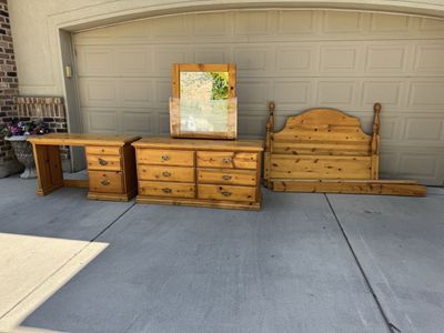 Solid Wood Full Bed, Dresser with Mirror and Desk Bedroom Set