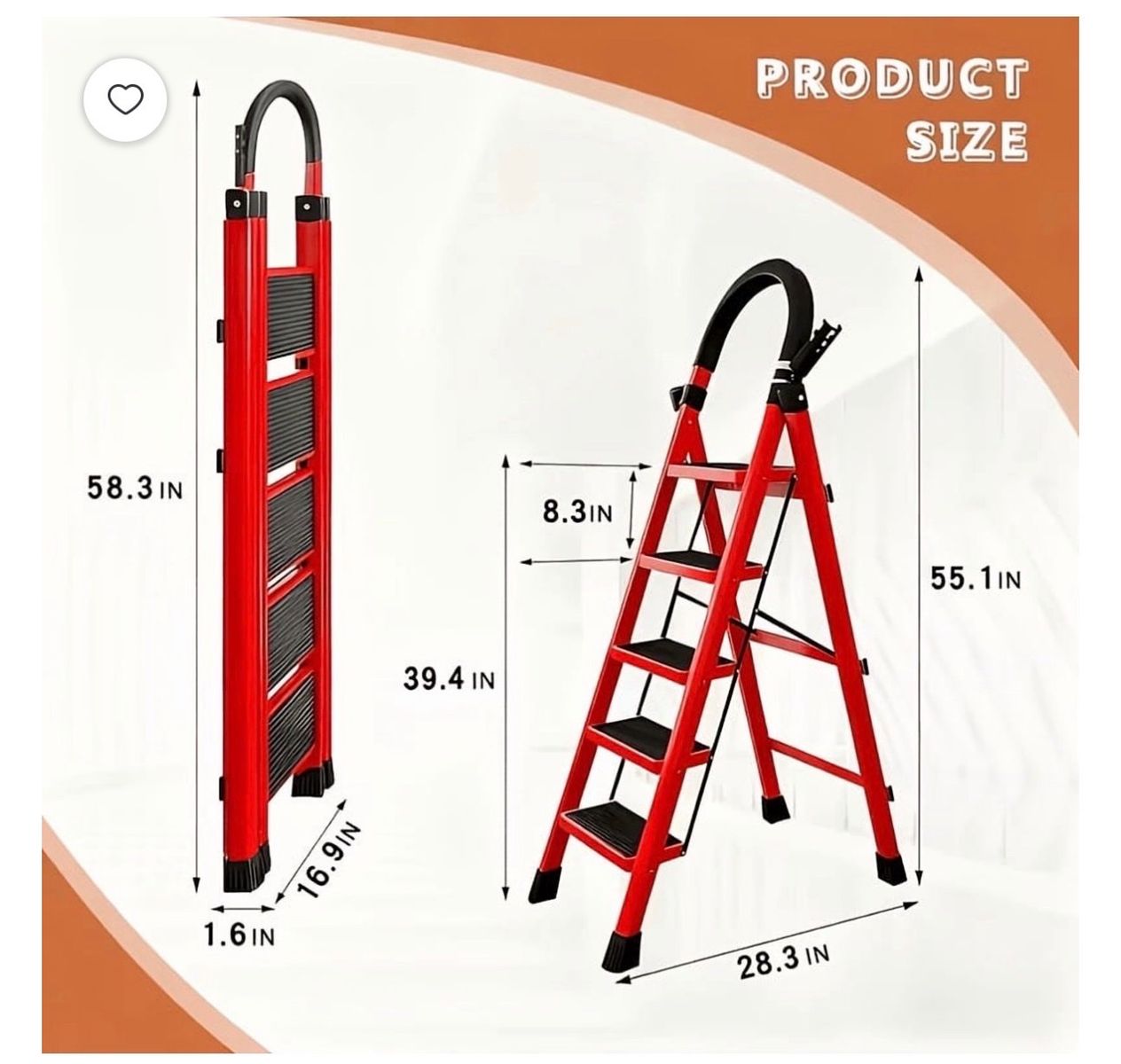Brand new Red Heavy Duty 5-Step Folding Ladder