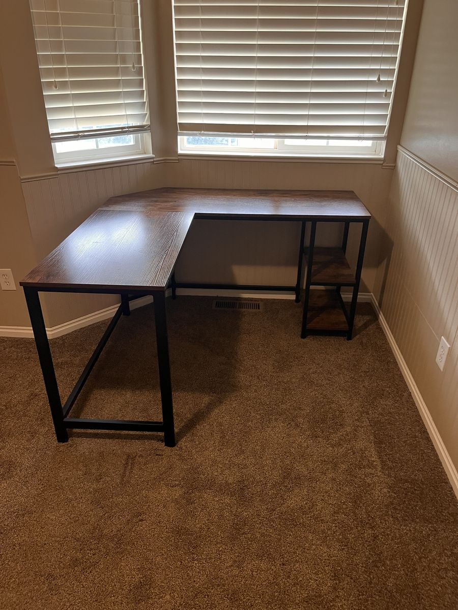 Rustic Industrial L-Shaped Corner Desk with Storage Shelves