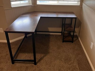 Rustic Industrial L-Shaped Corner Desk with Storage Shelves