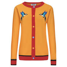 OxKnit Women's yellow vintage embroidered cardigan  Medium