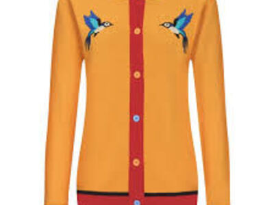 OxKnit Women's yellow vintage embroidered cardigan Medium