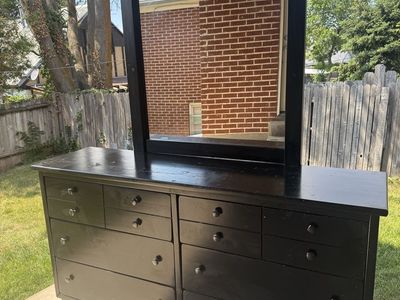 Black Dresser with Mirror and Queen Bed Frame Set