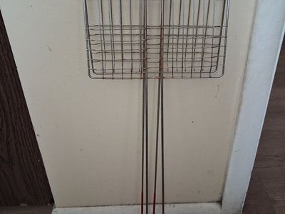 Vintage Wire Grilling Basket with Long Handles and Red Grip