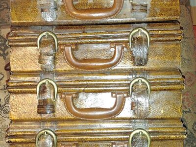 Vintage Wood & Faux Leather Stacked Suitcases Hing