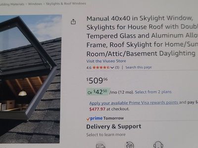 Manual 40x40 in Skylight Window with Double Tempered Glass and Aluminum Alloy Frame