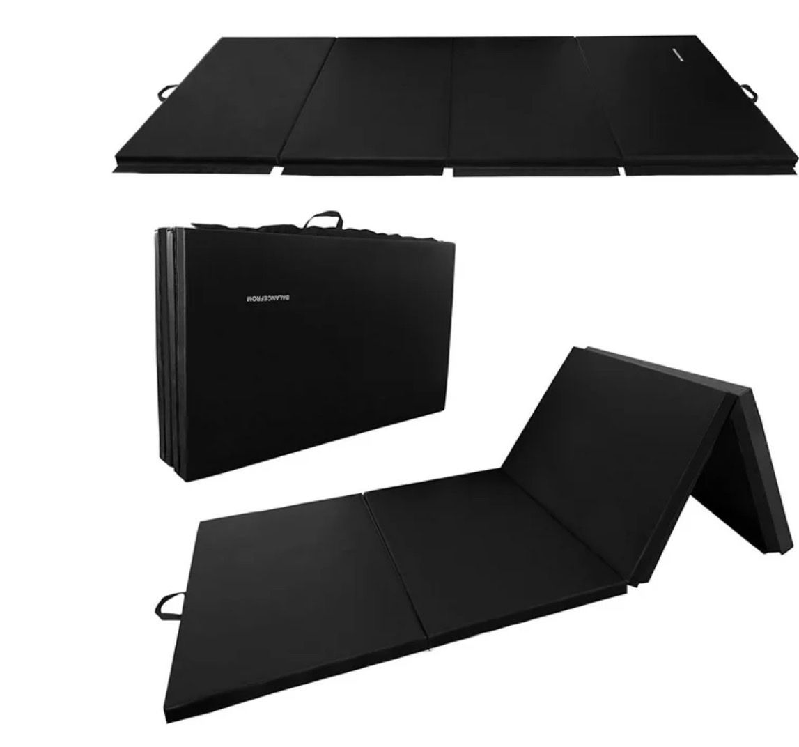NEW BalanceFrom All Purpose 4'x10'x2" Extra Thick High Density Anti Tear Gymnastics Gym Folding Exercise Aerobics Mats, Black