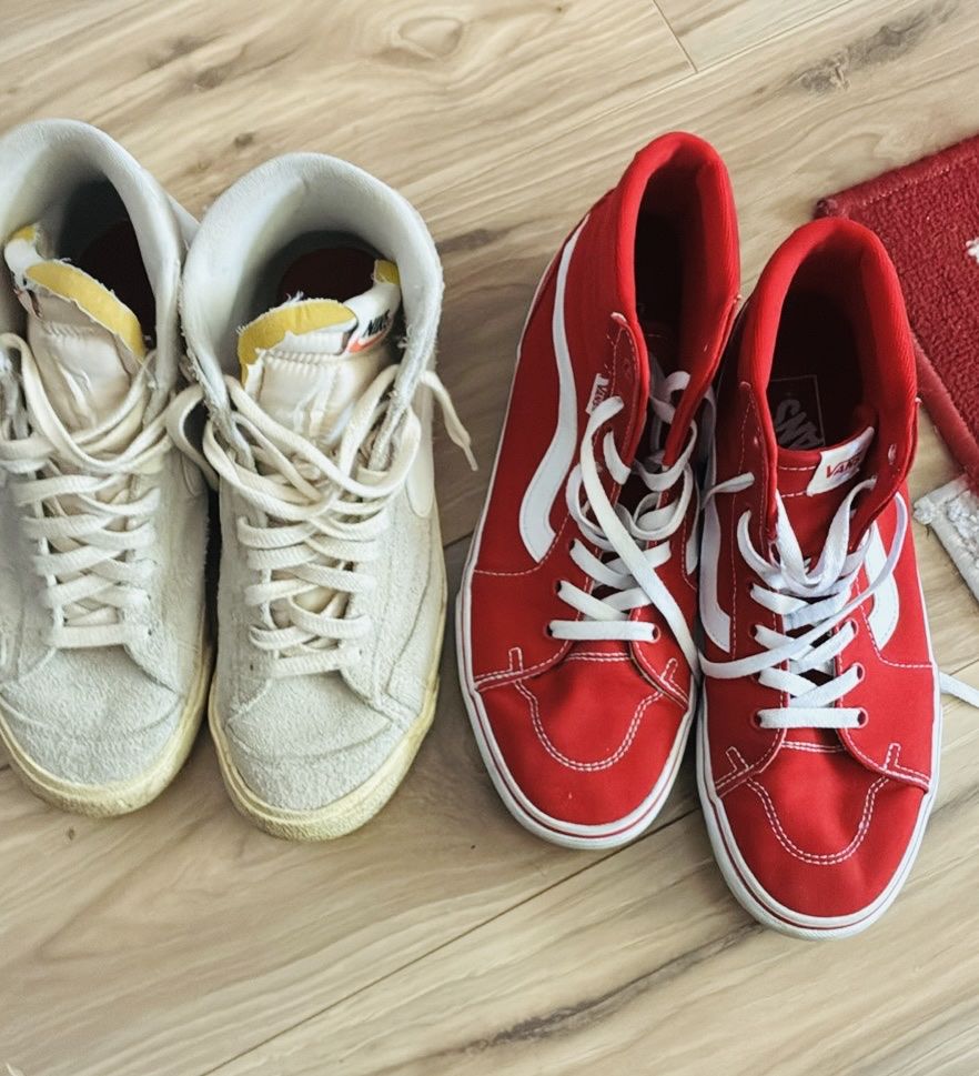 Vans Sk8-Hi Red & Nike Blazer Off-White High-Top Sneakers - Women's US 9.5 Lot