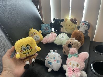 Assorted Plush Keychain Lot - SpongeBob, Sanrio, How to Train Your Dragon, and More - 13 Pcs