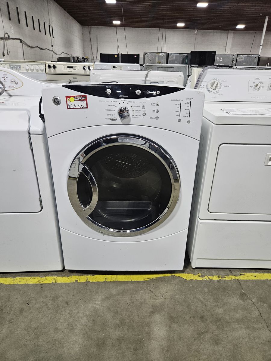 GE White Front Load Gas  Dryer with Chrome Trim - UsedGood Condition