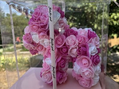 Pink Floral Rose Foam Unicorn Gift Figurine in Clear Display Box