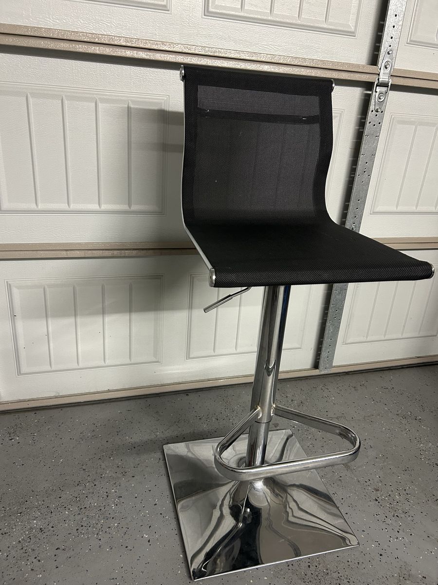 Modern Black Mesh Bar Stool with Chrome Base - Adjustable Height Swivel Chair