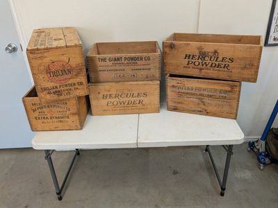 Vintage Explosives/Dynamite Wooden Crates - Hercules, Trojan, Giant, Atlas Powder Co. (Set of 6)