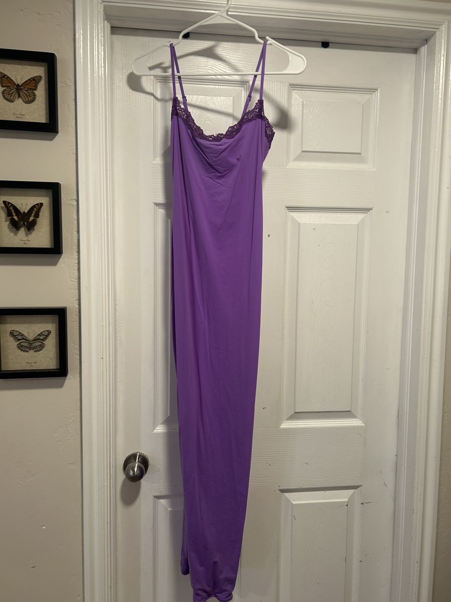 Skims Purple Lace Trim Slip Dress