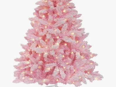 6' Flocked Pre-lit Pink Christmas Tree