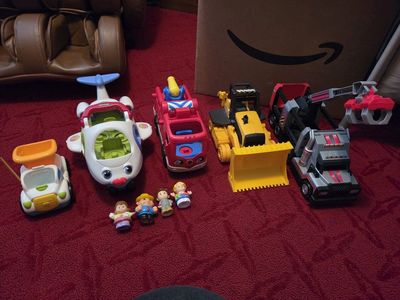 Fisher-Price Little People Airplane, Fire Truck, Bulldozer, and Construction Truck Toy Lot