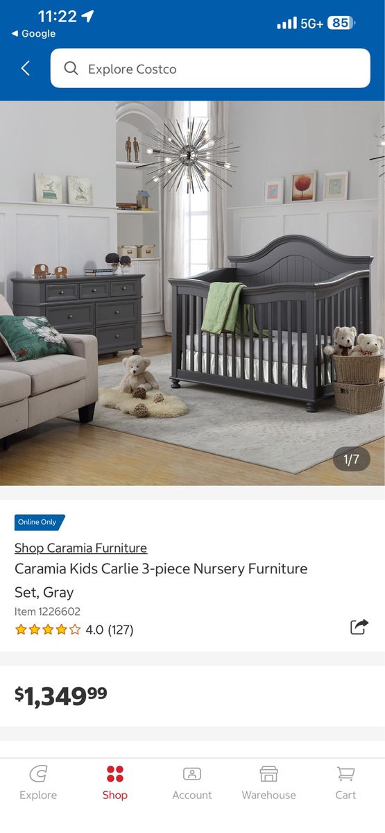 Caramia Kids Carlie 3-Piece Gray Nursery Furniture Set - Crib & Dresser